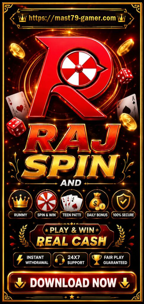 RAJSPIN Game Android game guide banner showing the mobile brand for users in India
