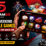 mobile gaming app artwork shown with guidance about choosing weekend mobile games that fit an Android phone and a short play session