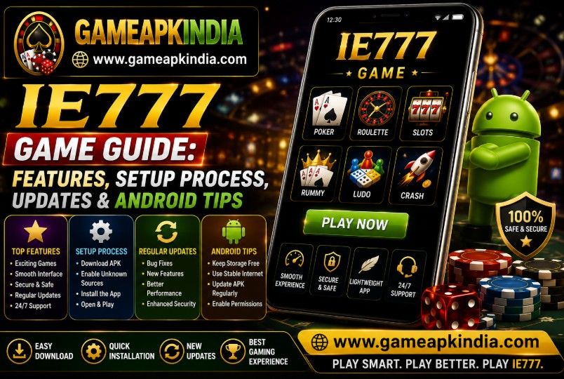 IE777 Game mobile guide image illustrating the section on APK download, installation and update handling